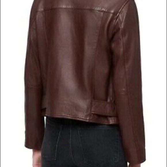 NWT All Saints Balfern Biker Leather Jacket Deep Red Size US 0 - Picture 5 of 12
